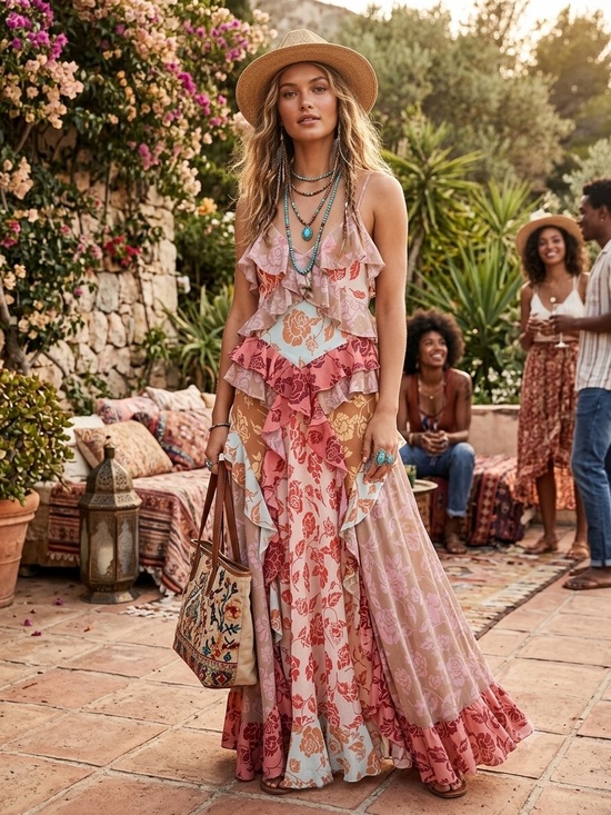 Rosevelvet Dresses & Skirts - P9. Rosevelvet Floral Ruffle Maxi Dress